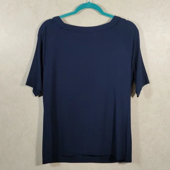 04108 Talbots Navy Blue Square neck S/S knit blouse L - Picture 5 of 7